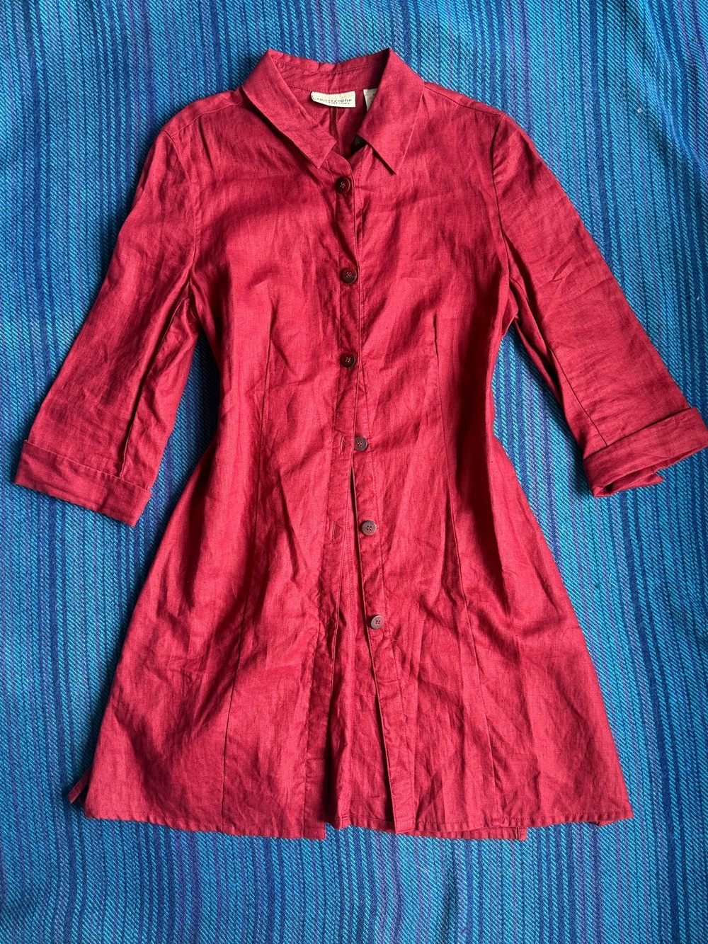 Apostrophe Crimson Red Linen Button-Front Tunic